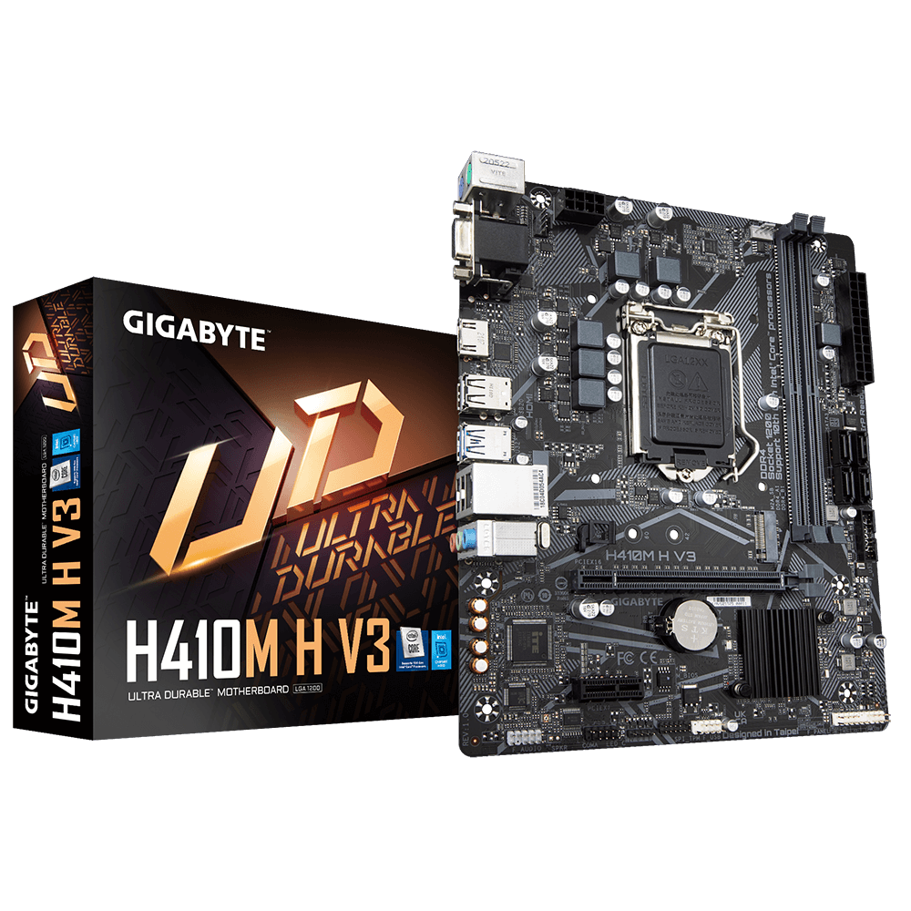 Gigabyte H410M H V3 - 1.0 - placa base - micro ATX - Socket LGA1200 - H510 Chipset - USB 3.2 Gen 1 - Gigabit LAN - Tarjeta gráfica CPU necesaria - HD Audio 8-canales - Gigabyte